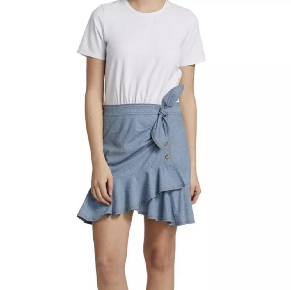 NWT Veronica Beard‎ Bari Mixed Media Chambray Dress Large $328